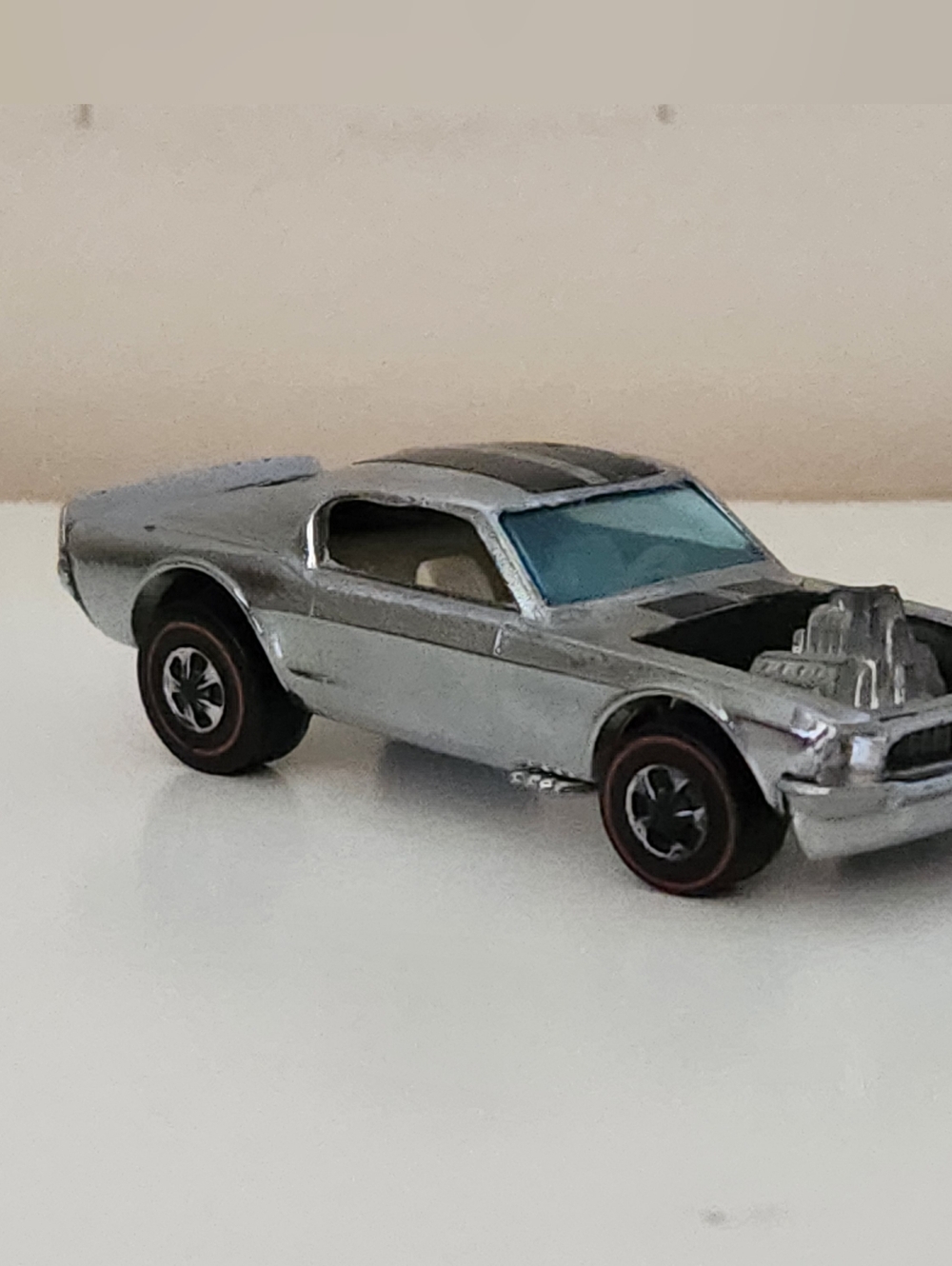 Mattel Silver Muscle Car Toy with Black Stripes